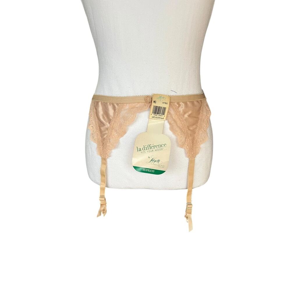Lilyette Women's Seamless Lace Garter Belt Beige Made in USA Size Medium